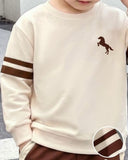 Boys Beige and Brown Long Sleeve Colorblock 2 Pieces set