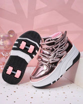 Girls Premium Convertible Shiny Pink 4-Wheel Roller Skate Shoes