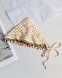 Beige crochet Bandana with Shell & Starfish Tassel
