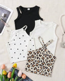 4pc Young Girl Summer Outfit Set – BW & Leopard Tank Tops
