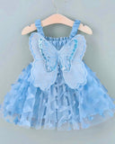 1pc Blue Princess Butterfly Embroidered Mesh Tulle Dress