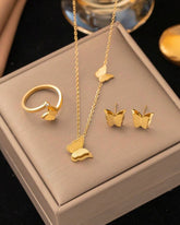 4pcs Stainless Steel Butterfly Necklace, Earrings, Ring Set