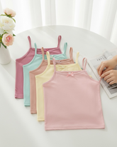 5PCS Girls White Spaghetti Strap Tank Tops – Soft Milk Silk Fabric