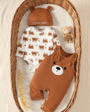 Newborn Baby Boy Brown Bear Jumpsuit Set with Letter Embroidered Romper & Hat