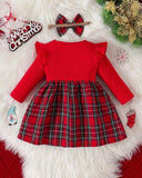 Baby Girls Christmas Ribbed Ruffle Bow Santa Claus + Bow Hair Scrunchie
