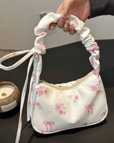 White Floral Bow Print Shoulder Bag