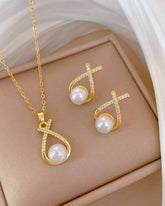 Necklace Chain including Pendant With White Pearl Necklace Earring