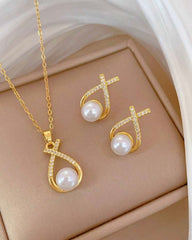 Necklace Chain including Pendant With White Pearl Necklace Earring