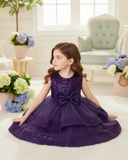 Young Girls Purple Elegant Sequin Bow Mesh Princess