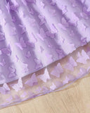 Tween Girls Purple Floral 3D Butterfly Applique Mesh Princess Dress