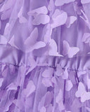 Girls’ Off-Shoulder Purple Butterfly Applique Mesh Dress