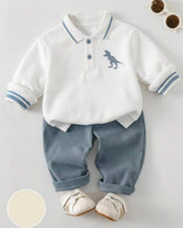2pcs Baby Boy Animal Knit Pullover Sweatshirt & Dust Blue Winter Pants