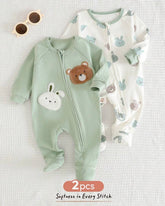 2-Piece Newborn Bear Green Winter Romper Set