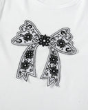 Tween Girls Black & White Bow Embroidery T-Shirt with Cargo Pants Set