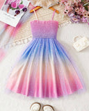 Girls’ Colorful Ombre Mesh Sequin Slip Dress