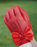 1 Pair Children's Pink Lace Hollow Bow Princess Gloves (4 Colours)