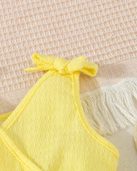 Baby Girl Summer Yellow Color Cross Wrap V-Neck Sleeveless Romper