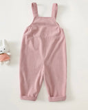 Baby Girl Pink Corduroy Letter Embroidered Ruffle Trim Ribbed Texture Overalls