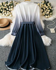 Exquisite & Elegant Plus Size Ombre Color Long Sleeve Woven Dress