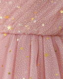 Baby Girls’ Pink Asymmetric Shoulder Faux Pearl Sequin Mesh Elegant Flower Girl Dress