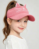 Girls Cute Cat Ear Embroidered Ponytail Sun Hat