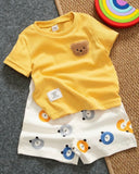 Baby Boy Bear Yellow Ribbed Summer Set
