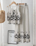 Tween Girls Sleeveless Co-Ord Set – Printed Embroidered Hem Top & Wide-Leg Pants