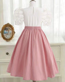 Girls’ 3D Floral Embroidery Bubble Sleeve Shirt & Skirt Set