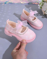 Girls’ Pink Elegant Pearl & Bow Flats