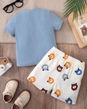 Baby Boy Bear Sky Blue Ribbed Summer Set
