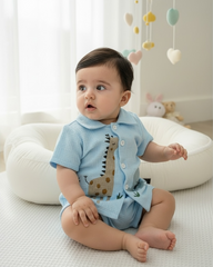 2PCS Baby Boy Street Fashion Giraffe & Elephant Print Shirt & Shorts Set