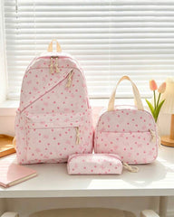 3-Piece Fashionable Collegiate Style Backpack Set – Heart & Bow Print