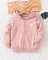 Young Girl Bow Print Hooded Zip-Up Cardigan