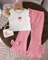 2PCS Girls Pink Strawberry Tank Top & Long Pants Set