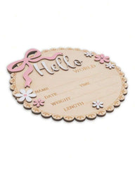 Pink Floral Newborn Baby Girl Birth Announcement Wooden Plaque