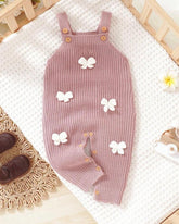 Baby Girl Pink 3D Bow Decor Knitted Strap Jumpsuit