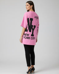 Oversized NY New York Graphic at Back Loose T-Shirt for Women