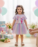 Girls Birthday Embroidery T-Shirt & Colorful Mesh Skirt 2-Piece Set