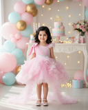 Baby Girls’ Pink Princess Trailing Dress | Birthday Party Gown
