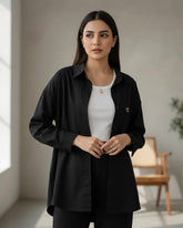 Women Buttoned Long Sleeve Casual Black Shirt