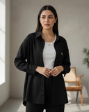 Women Buttoned Long Sleeve Casual Black Shirt