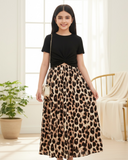Tween Girls Twist Front T-Shirt & Leopard Print Maxi Skirt Set