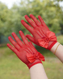 1 Pair Children's Pink Lace Hollow Bow Princess Gloves (4 Colours)