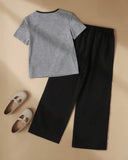 Girls Grey and Black Bow T-Shirt & Pants Set