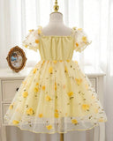 Lemon Puff Sleeve Formal Party Tulle Dress with Cinched Waist