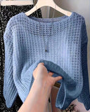 Casual Loose Solid Color Hollow Out Slouchy Semi-Sheer Thin Knit Top (6 Colours)