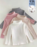 4-Piece Baby Girl Ribbed Knit Pastel Colours High-Neck T-Shirt Set