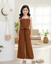 Tween Girls Brown Spaghetti Strap Jumpsuit