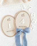 Baby Boy Milestone Wooden Photo Props with Blue Bow – Newborn to 12 Months