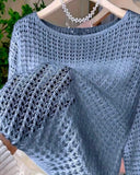 Casual Loose Solid Color Hollow Out Slouchy Semi-Sheer Thin Knit Top (6 Colours)
